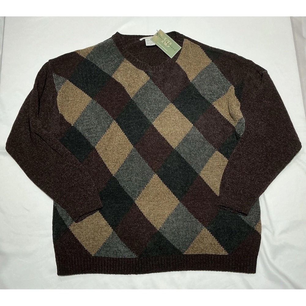 Knightsbridge Sweater Mens XL Brown Argyle NWT Vintage 90s Old Money